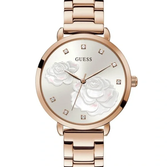 時計　GUESS New GUESS Rose Gold-Tone Floral Crystal Analog Watch